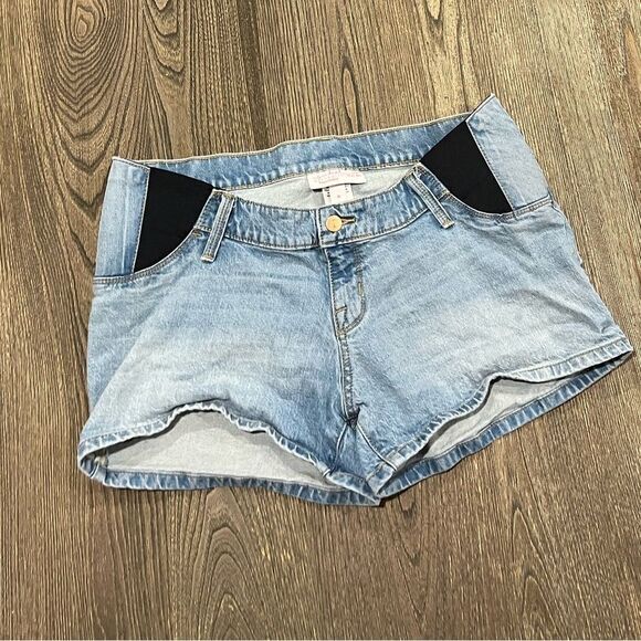 Isabel Maternity by Ingrid & Isabel Side Panel Midi Jean Short Light Wash Size 8 - Picture 1 of 4